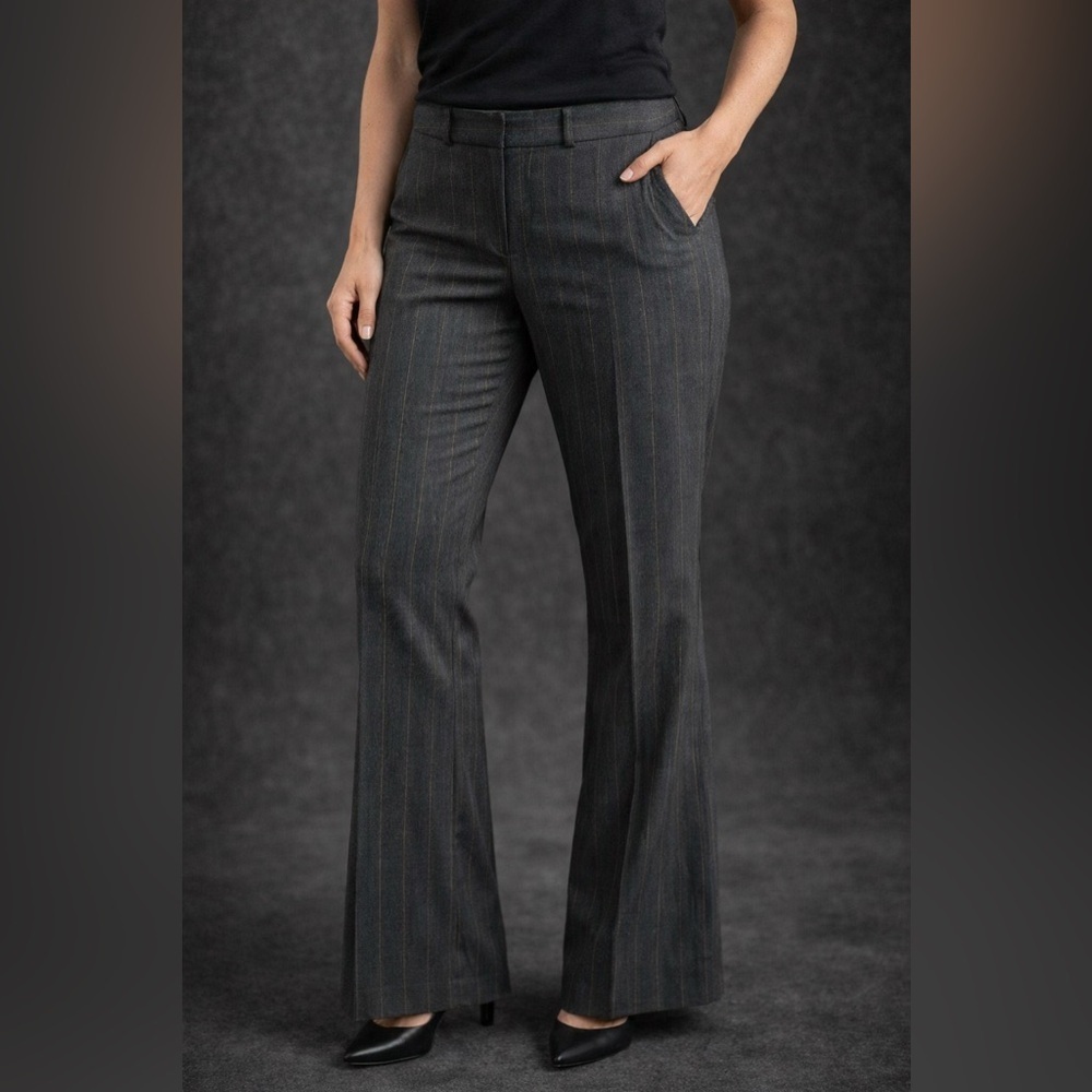 Tahari ASL Gray Gold Pinstripe Mid-Rise Flare Dress Pants Size 6 Goth Business